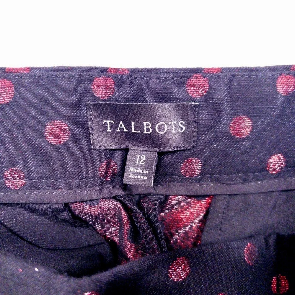 Talbots Pants Women's Size 12 Black Red Metallic Kick Crop Holiday Dot - Picture 5 of 12